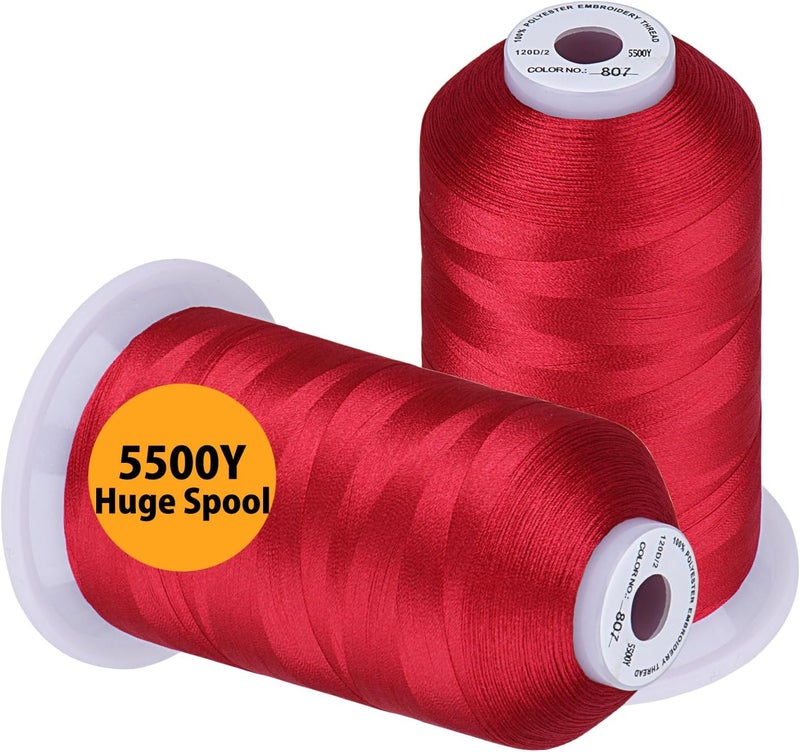 simthread Embroidery Thread 5500 Yards Carmine 807, 2 Huge Spools 40wt Polyester for Brother, Babylock, Janome, Singer, Pfaff, Husqvarna, Bernina Machine - Image 1